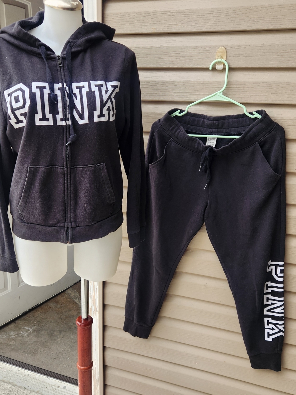 PINK Victoria's Secret Black Hoodie (Medium) and Jogger (Small) Set Black